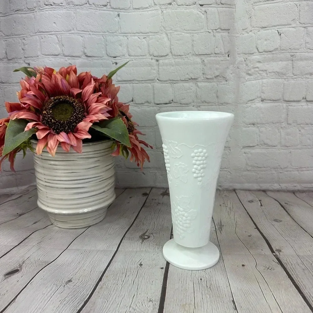 milk glass vase with grapes
